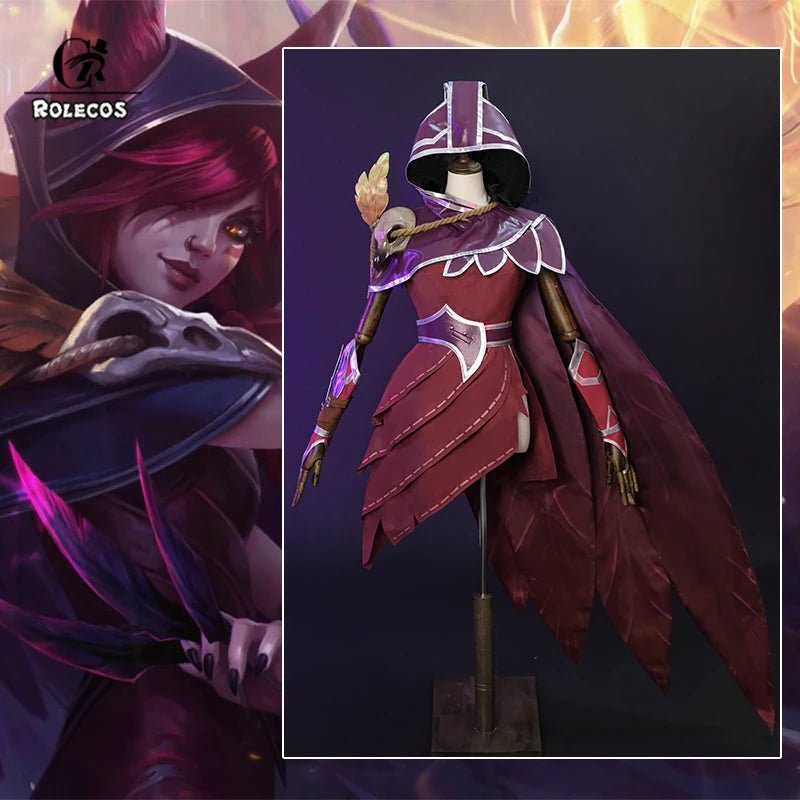 Traje de Cosplay LOL La Rebelde Xayah - Juego LOL Xayah Nuevo Campeón - Disfraz de Halloween para Mujer con Capa - Fantasia Cosera