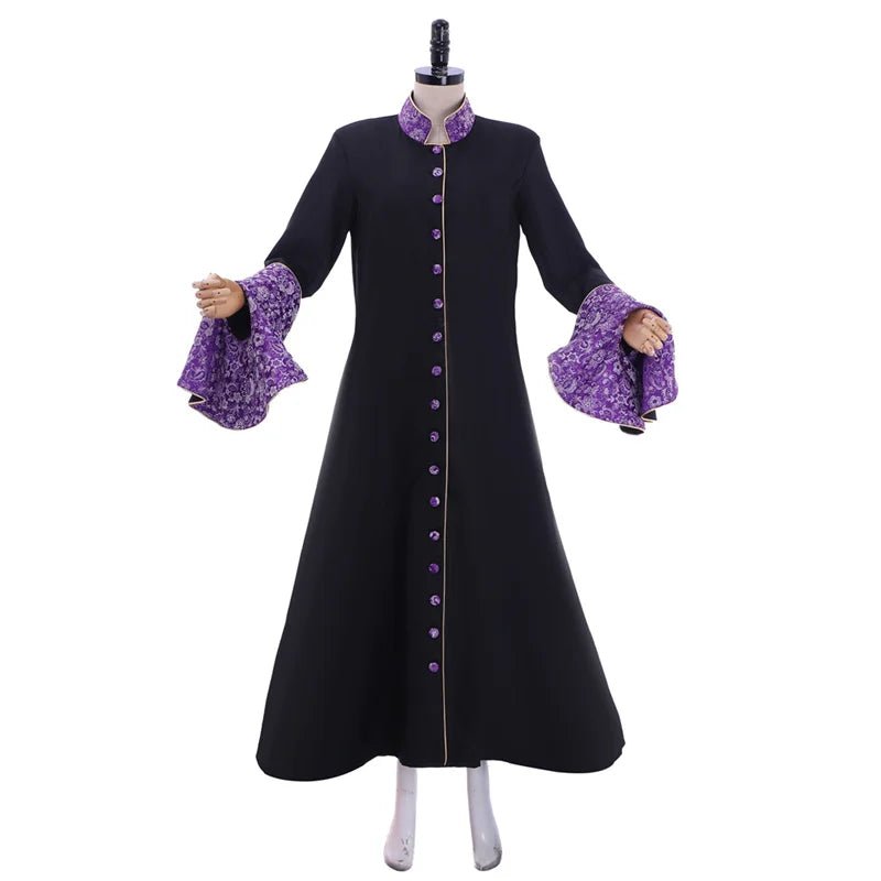 Vestido de Sacerdotisa Medieval para Mujer - Manga de Trompeta Negro con Capa | Serie Cosplay Fantasía Cosera - Fantasia Cosera