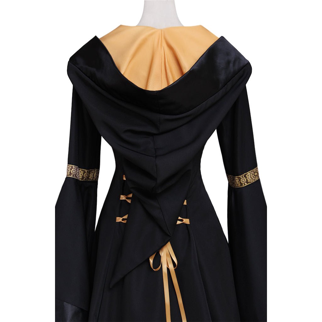 Vestido Largo Negro con Capucha Gótico Renacentista para Mujer - Disfraz de Halloween, Traje de Baile, Vestido de Reina Medieval - Fantasia Cosera