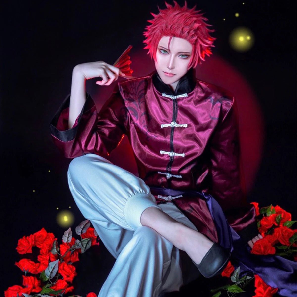 Traje de Cosplay de Sae Itoshi de Blue Lock - Traje Chino Kung Fu Tang con Peluca y Red de Rosa - Fantasia Cosera