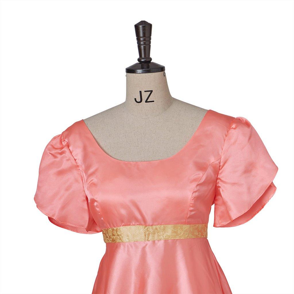 Vestido Imperio Medieval Tradicional - Disfraz de Bridgerton en Tela de Seda Naranja Profundo - Fantasia Cosera