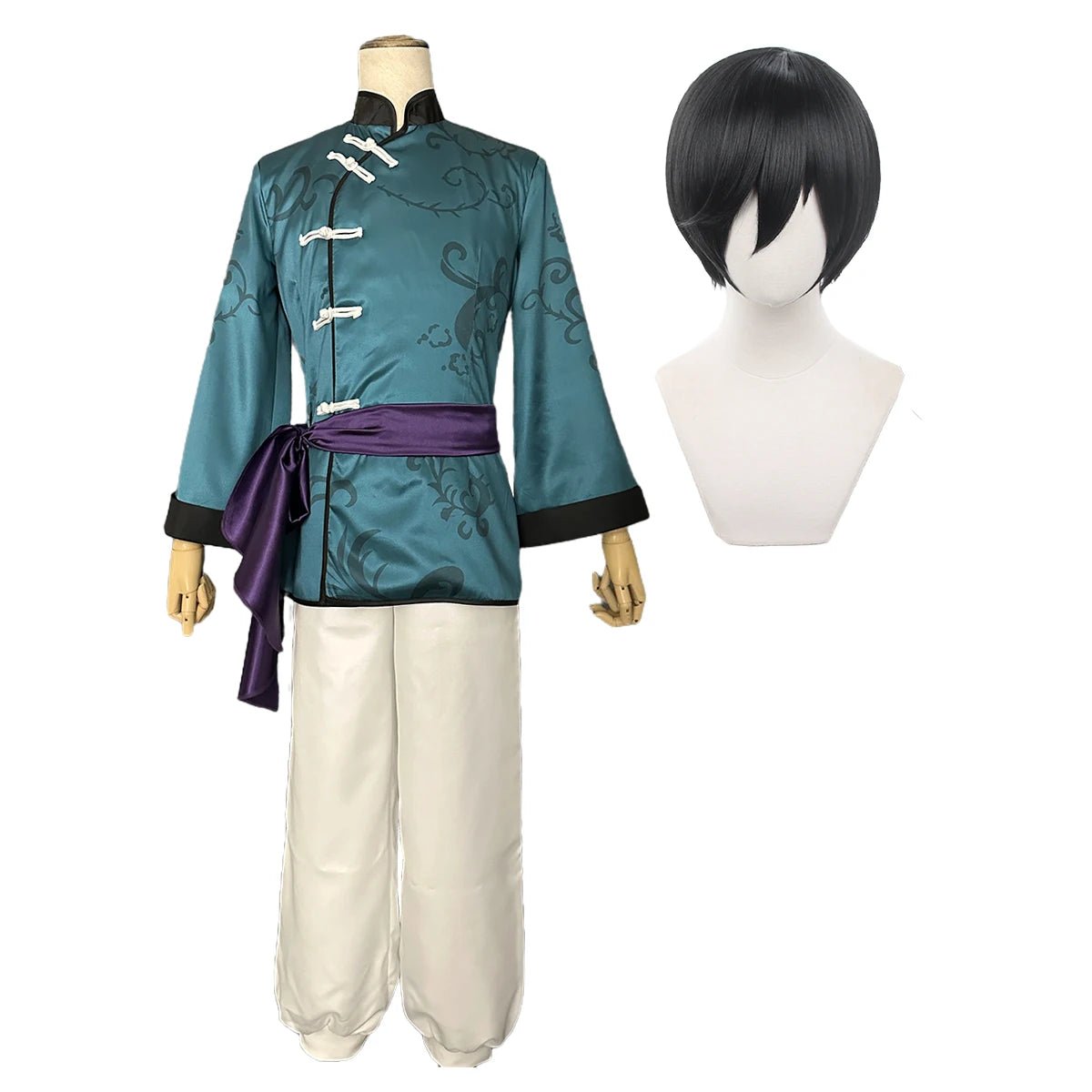Traje de Cosplay de Rin Itoshi de Blue Lock, Estilo Kung Fu Chino con Peluca Ajustable - Fantasia Cosera
