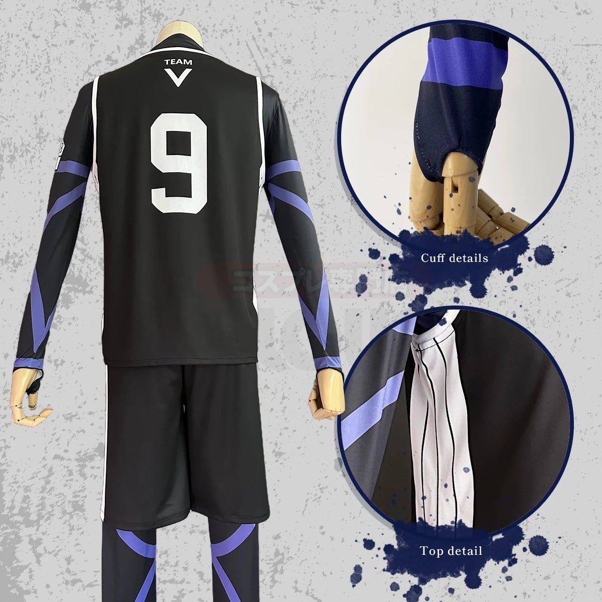 Disfraz Cosplay de Reo Mikage de Blue Lock con Peluca Negra y Camiseta de Fútbol de Entrenamiento con Redecilla Rosa Sintética - Fantasia Cosera