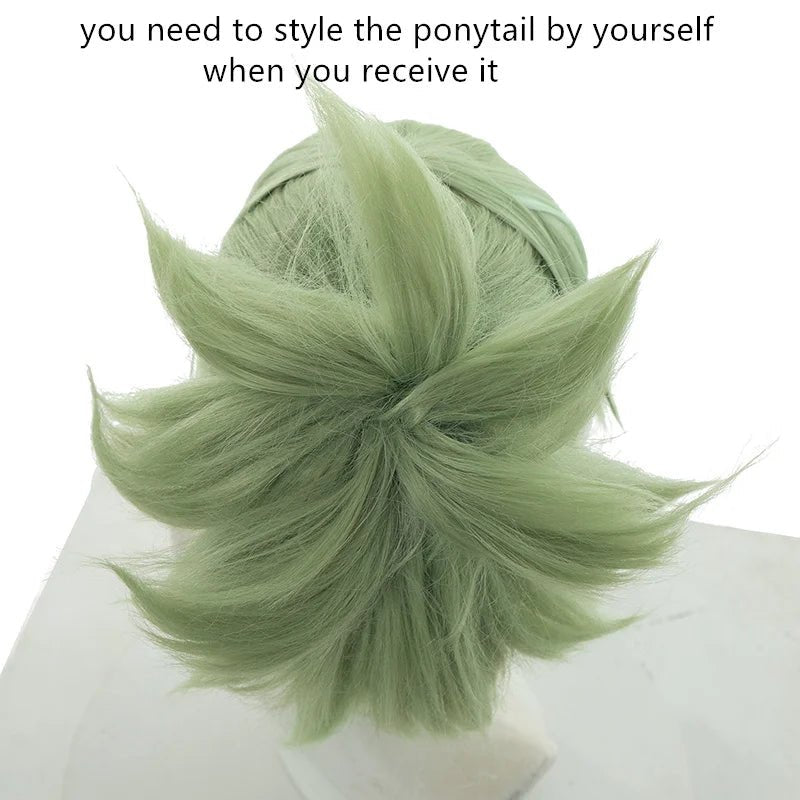 Peluca Genshin Impact Kuki Shinobu 40cm Verde Recta para Mujer, Pelucas de Cosplay Resistentes al Calor Cabello Sintético - Fantasia Cosera