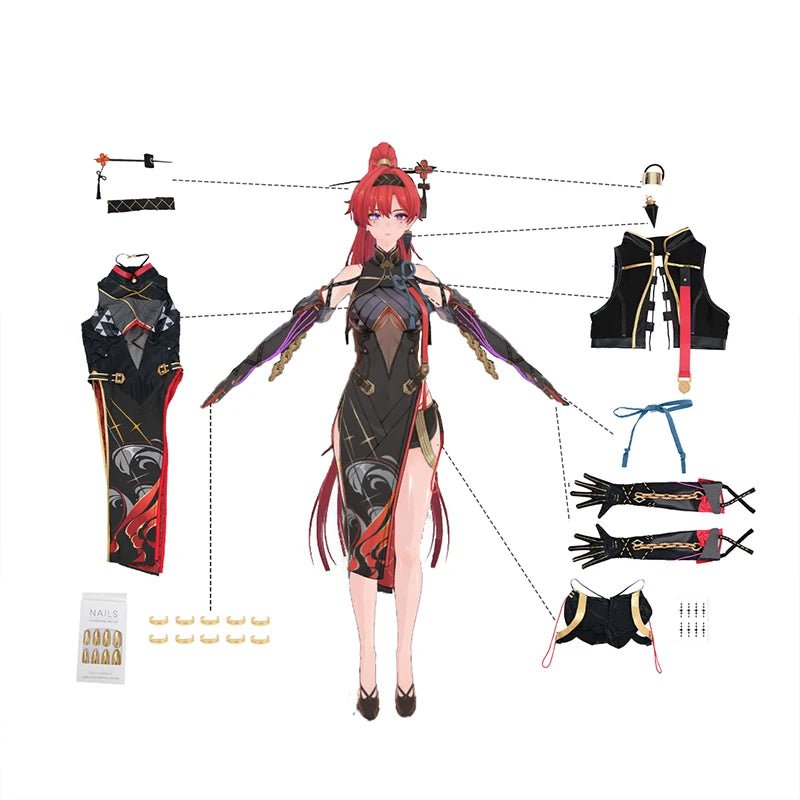 Traje de Cosplay Yinlin de Juego Wuthering Waves - Uniforme Cheongsam Patrullera Jinzhou para Mujer, Outfit para Fiestas de Halloween - Fantasia Cosera