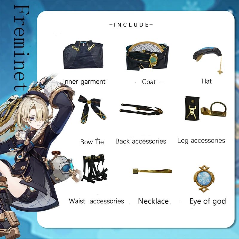 Disfraz de Cosplay de Freminet de Fontaine de Genshin Impact - Uniforme de Mago con Sombrero para Halloween, Fiestas y Role Play - Fantasia Cosera
