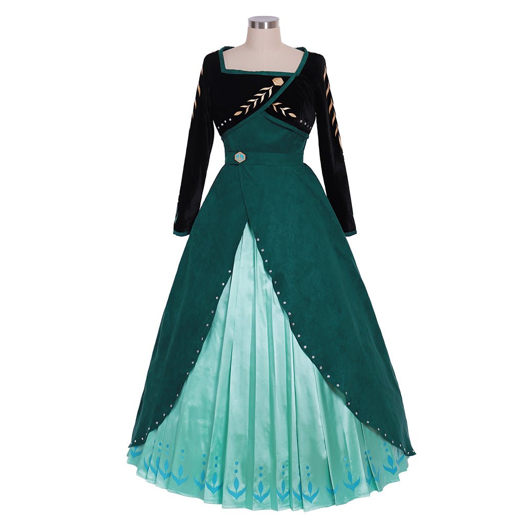 Nueva Visión Disfraz de Reina Anna de Frozen 2 Vestido Verde Oscuro | Traje de Princesa Disney para Adultos - Fantasia Cosera