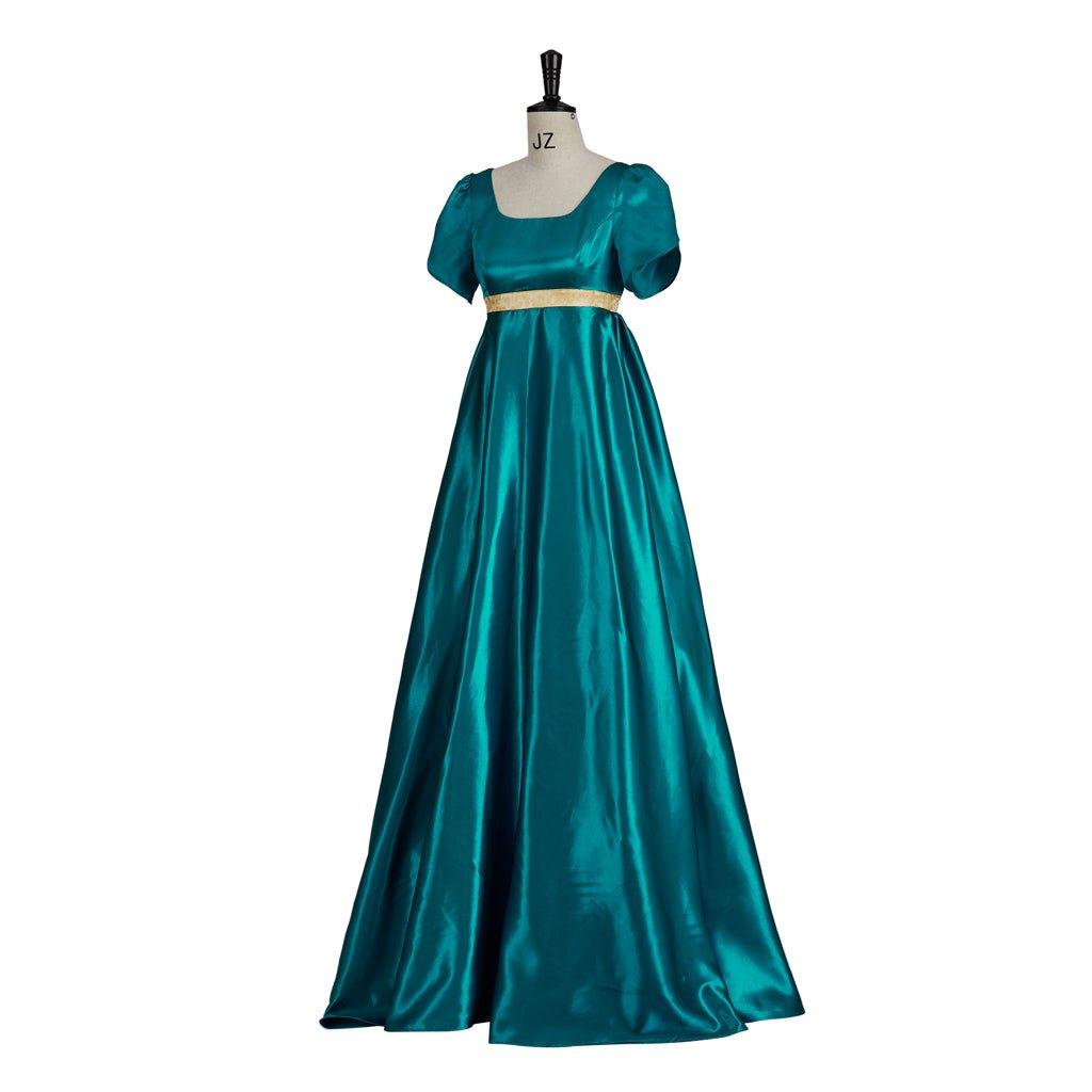 Vestido Medieval Imperio Tradicional - Disfraz de Bridgerton en Tela de Seda Verde Esmeralda - Fantasia Cosera