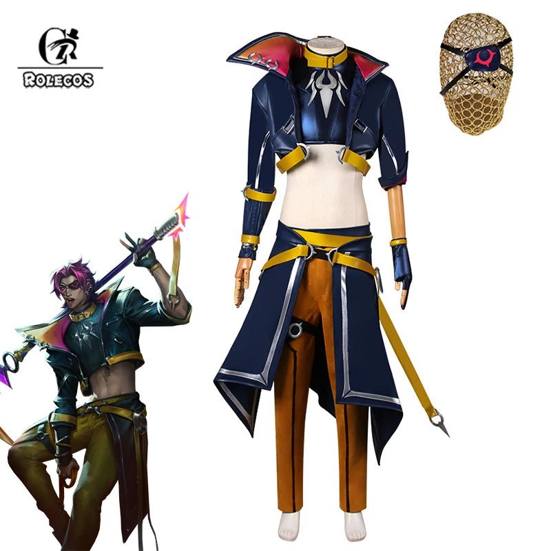 Traje de Cosplay Kayn Heartsteel LOL para Hombre Adulto - Disfraz de Rol Completo con Máscara para Ojos - Fantasia Cosera