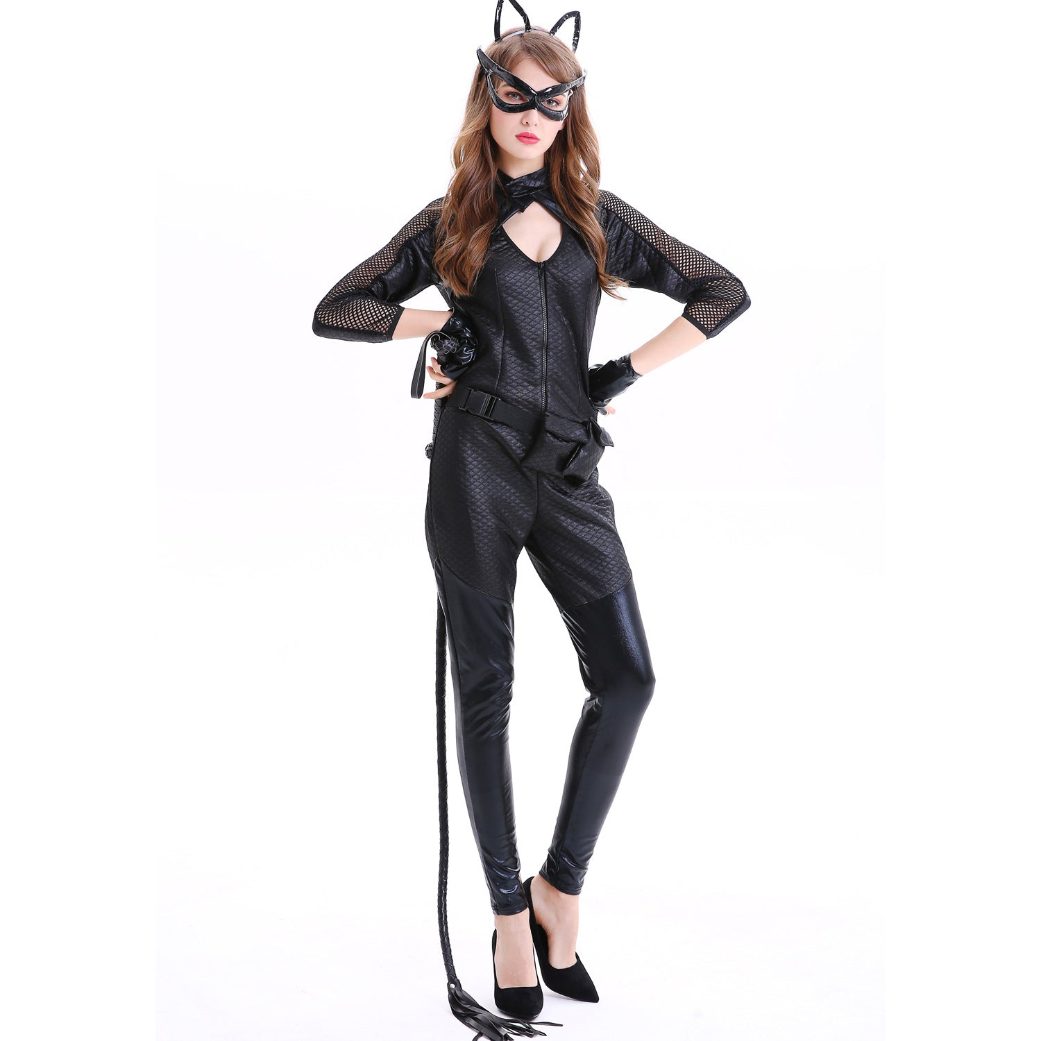 Traje de Catwoman para Mujer - Halloween Piel Sintética Máscara de Gato Cosplay - Fantasia Cosera