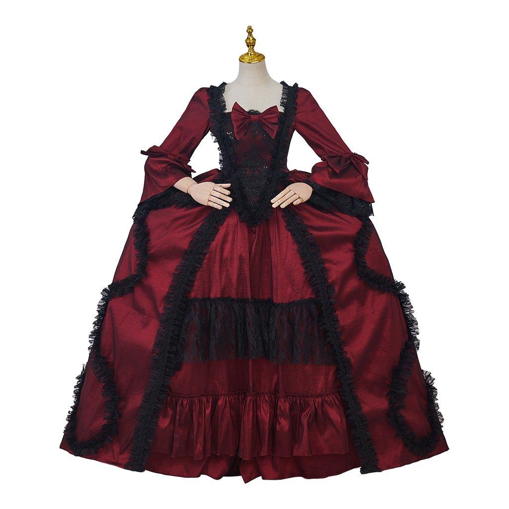 Vestido de Gala Rococó Rosa Rojo | Princesa Vintage Época Colonial para Cosplay, Halloween, Fiestas y Escenarios - Fantasia Cosera