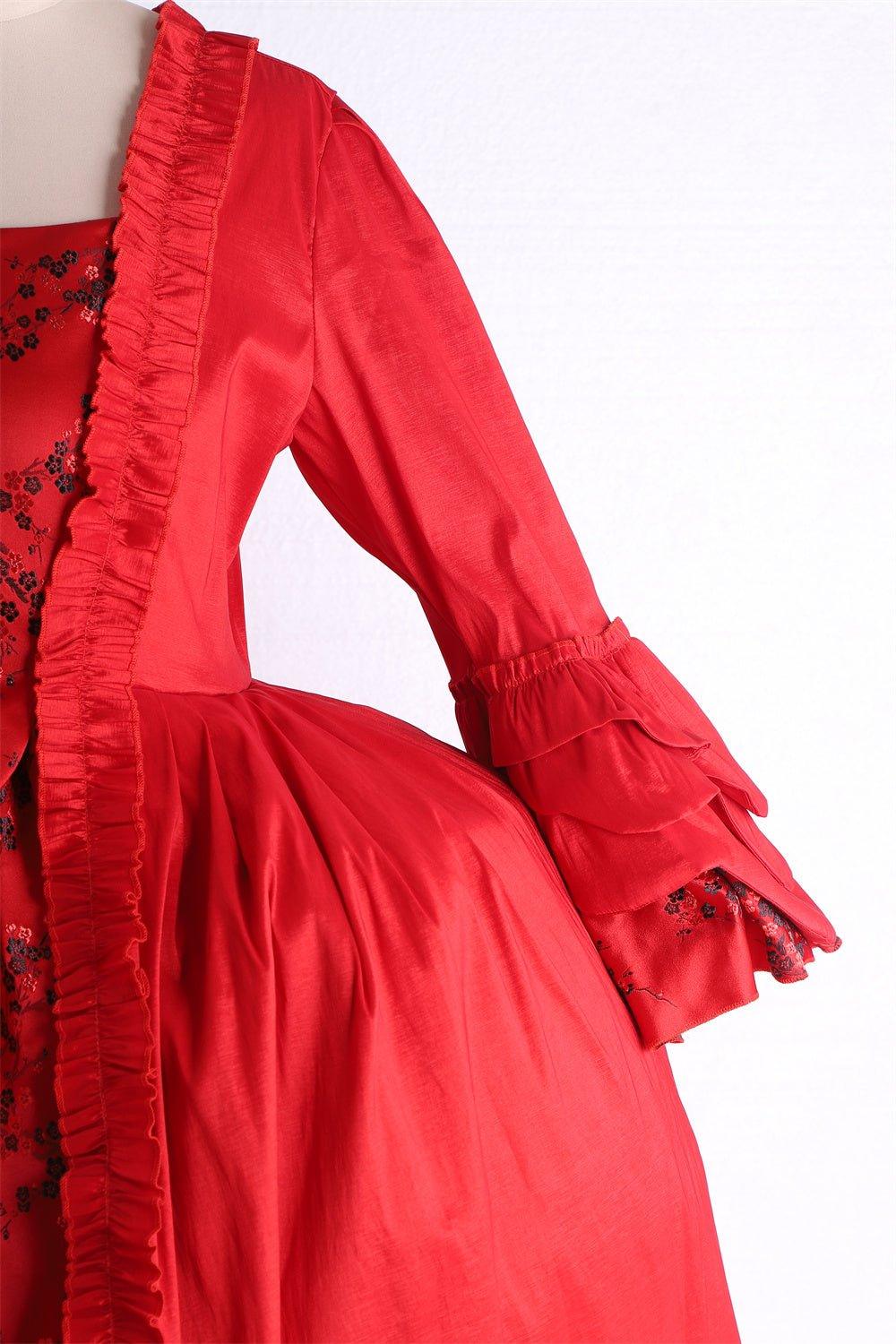 Vestido Rojo Rococó del Siglo XVIII con Encaje - Estilo Majestuoso Marie Antoinette de Fantasía Cosera - Fantasia Cosera