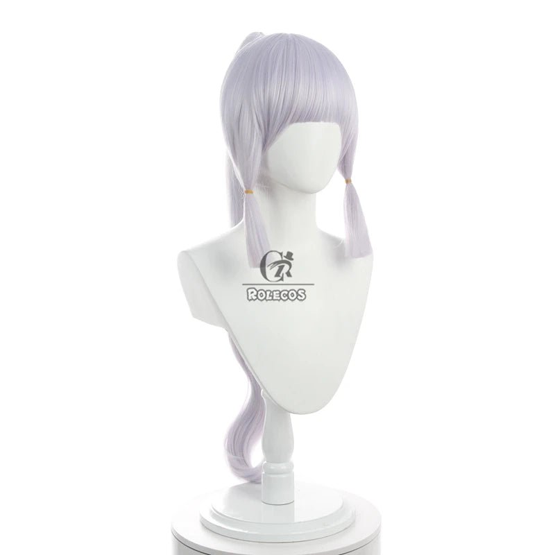 Peluca Cosplay Genshin Impact Kamisato Ayaka 70cm Pelo Largo con Coletas, Cabello Sintético Resistente al Calor - Fantasia Cosera