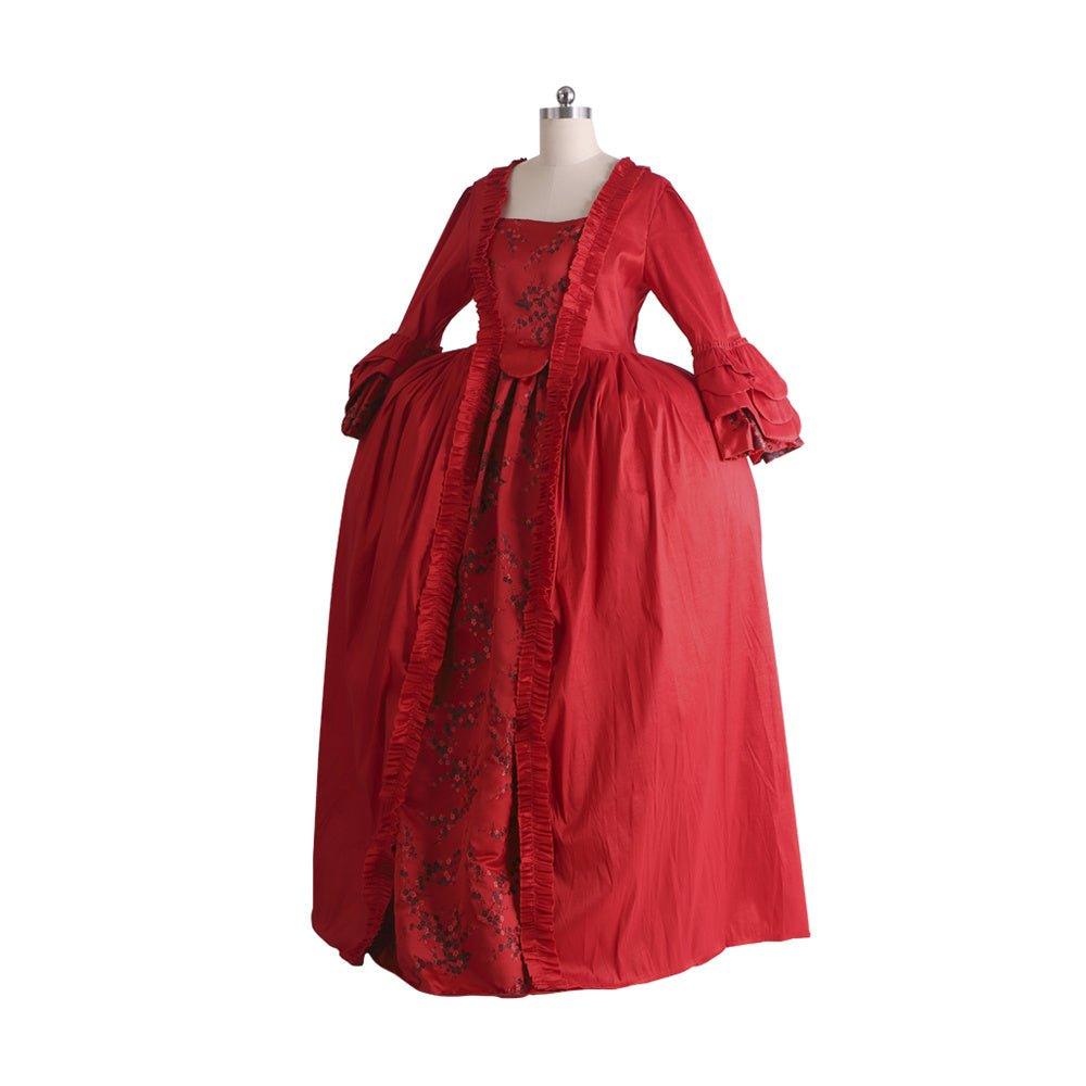 Vestido Rojo Rococó del Siglo XVIII con Encaje - Estilo Majestuoso Marie Antoinette de Fantasía Cosera - Fantasia Cosera