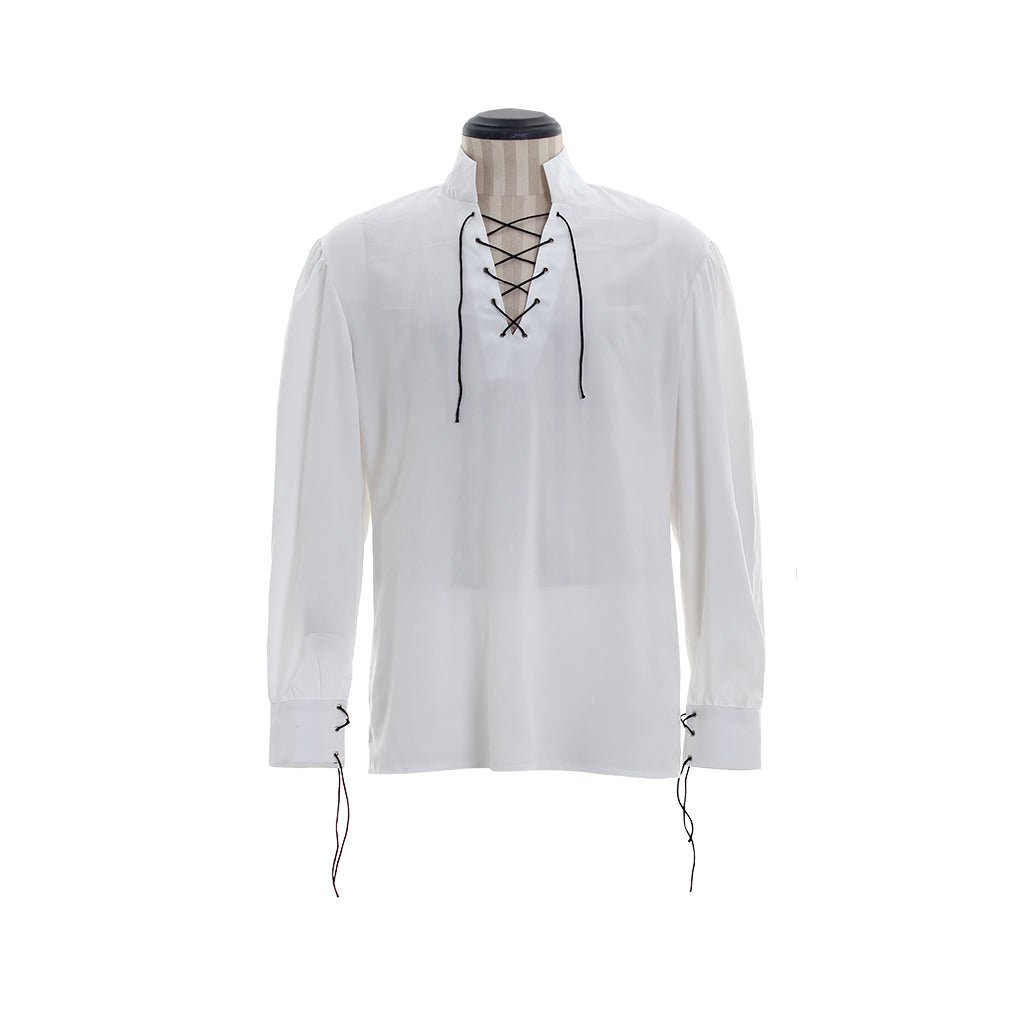 Traje de Pirata Medieval para Hombre - Camisa Blanca y Chaleco Negro con Flecos para Halloween | Fantasía Cosera - Fantasia Cosera