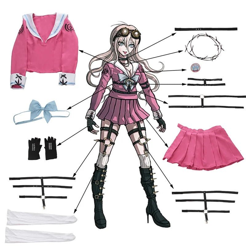 Traje de Cosplay de Miu Iruma de Danganronpa para Mujer - Uniforme Escolar Rosa - Fantasia Cosera