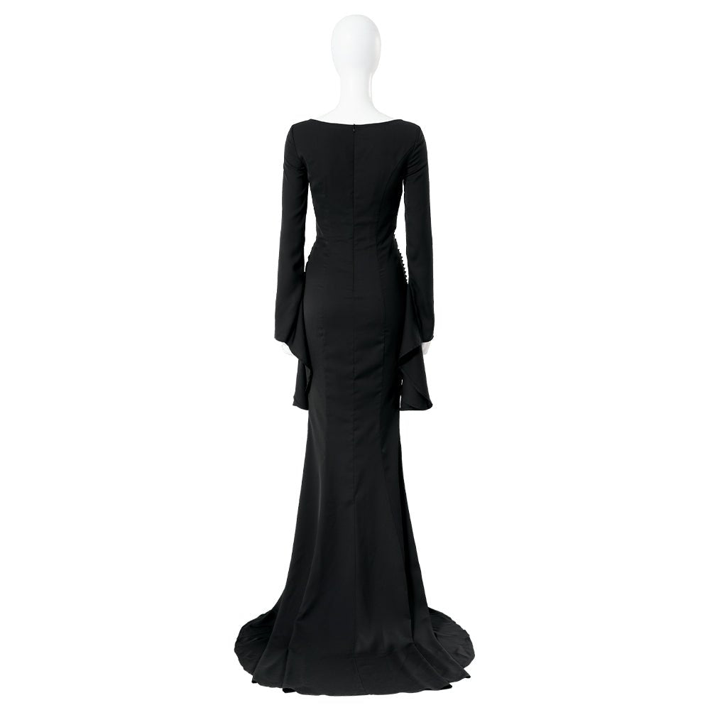Disfraz de Cosplay de Morticia Addams de La Familia Addams Vestido Vintage Negro para Halloween y Carnaval - Fantasia Cosera