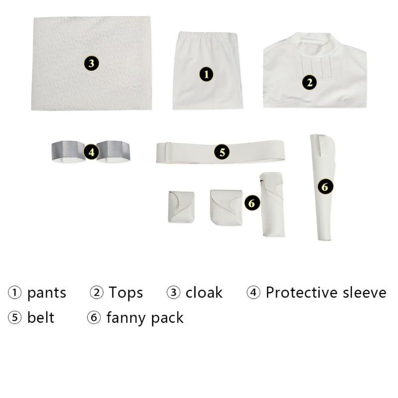 Traje de Cosplay de Reina Amidala Padmé - Outfit de Batalla Blanco con Capa para Comic Con y Halloween - Fantasia Cosera