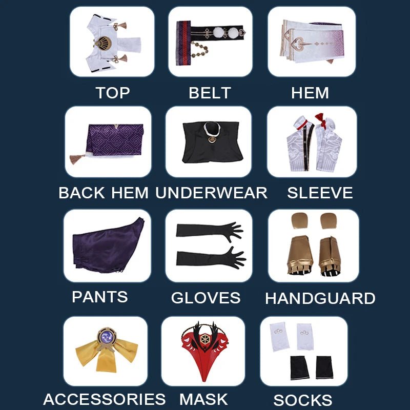 Traje de Cosplay de Kujou Sara de Genshin Impact para Mujer, Disfraz Completo de Halloween con Máscara - Fantasia Cosera