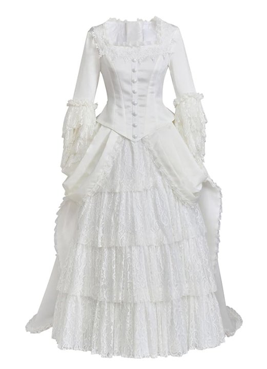 Vestido de Novia Victoriano Blanco de Mascarada | Disfraz de Christine Daae de El Fantasma de la Ópera - Fantasia Cosera