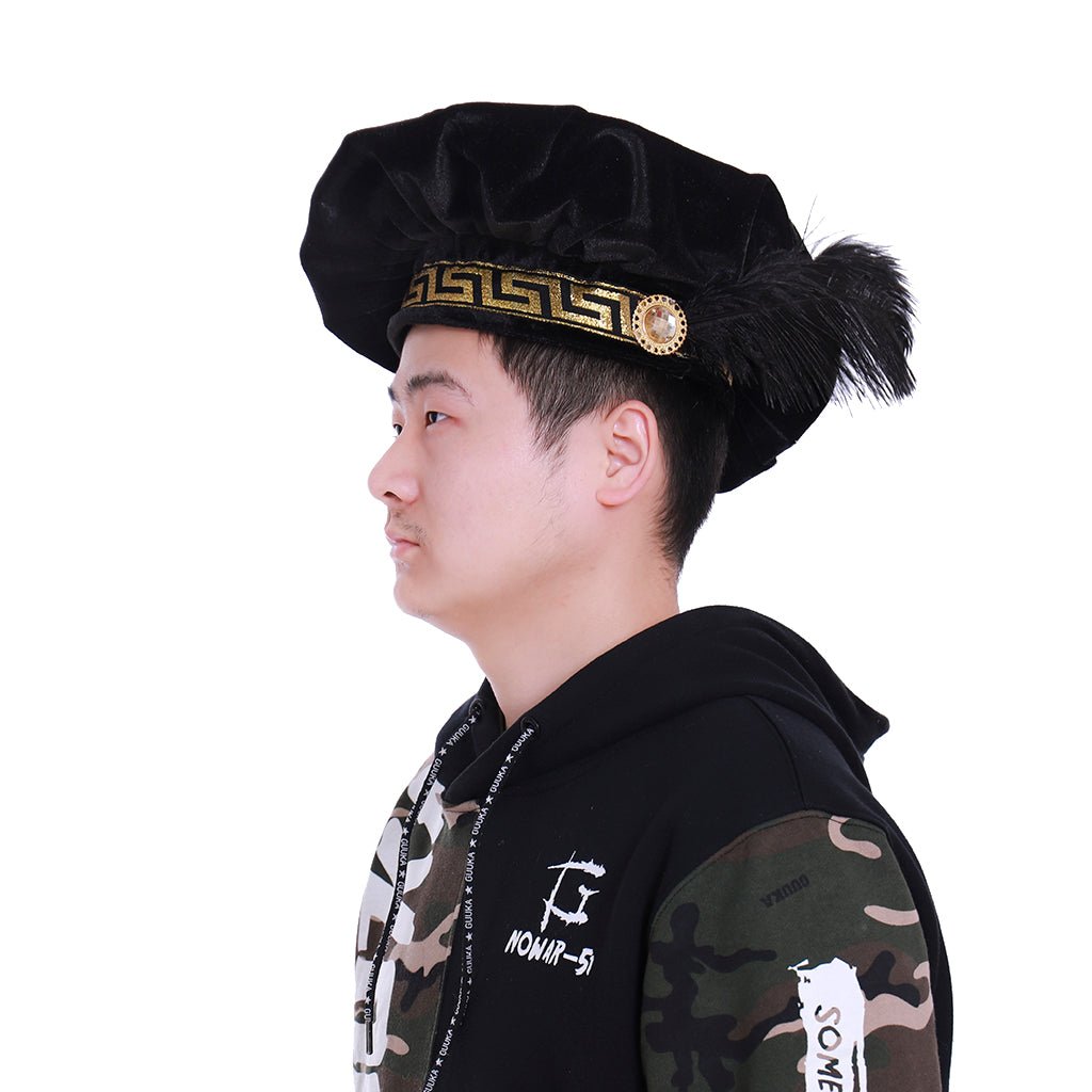 Gorra Plana Tudor Renacentista Medieval para Hombres Sombrero de Cosplay Negro - Fantasia Cosera