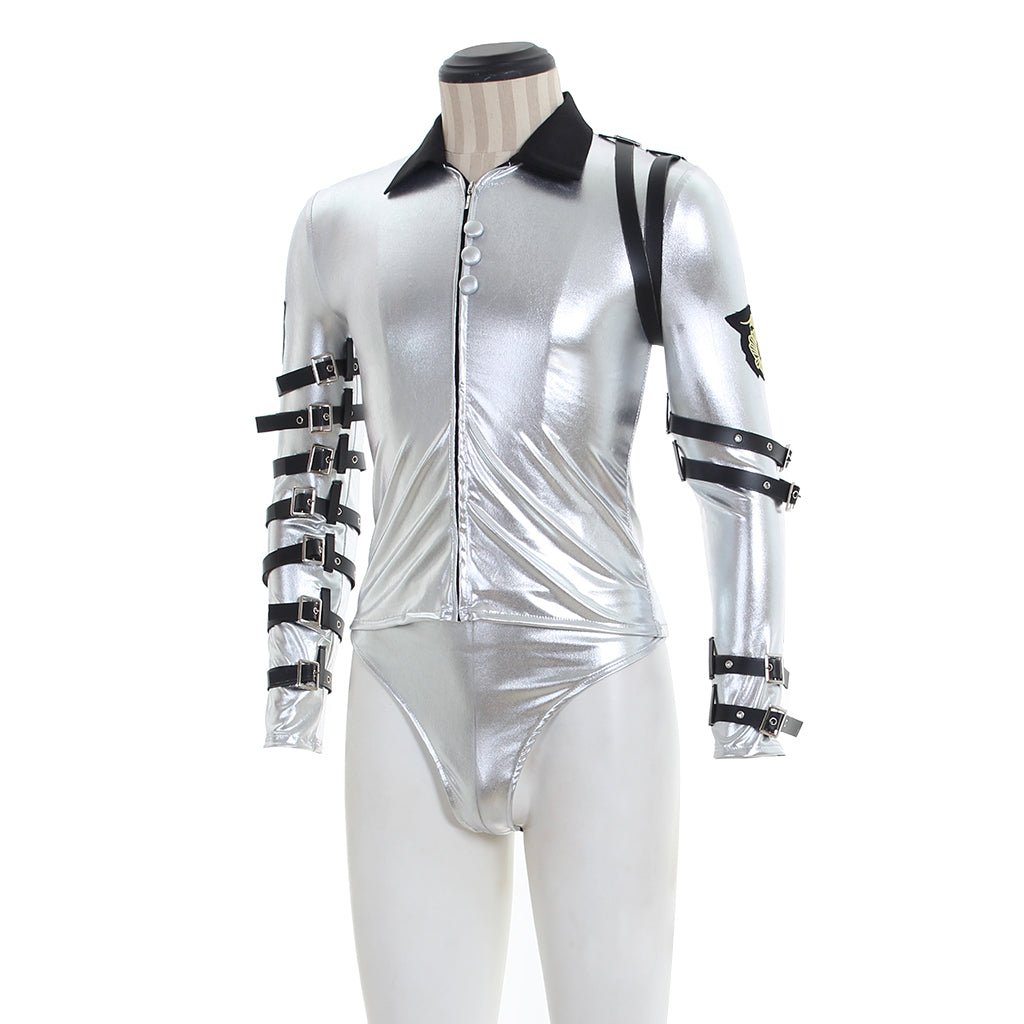Traje Punk de Michael Jackson Clásico BAD Tour Brillo Plateado - Fantasia Cosera