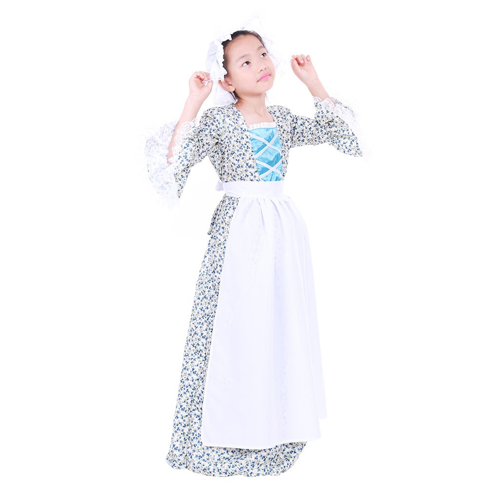 Vestido Vintage Pionera Floral Colonial con Gorro - Conjunto de Cosplay Histórico - Fantasia Cosera