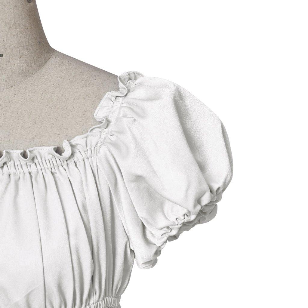 Vestido Medieval Imperio Tradicional - Traje Cosplay Bridgerton en Tela Plateada Blanca de Seda - Fantasia Cosera