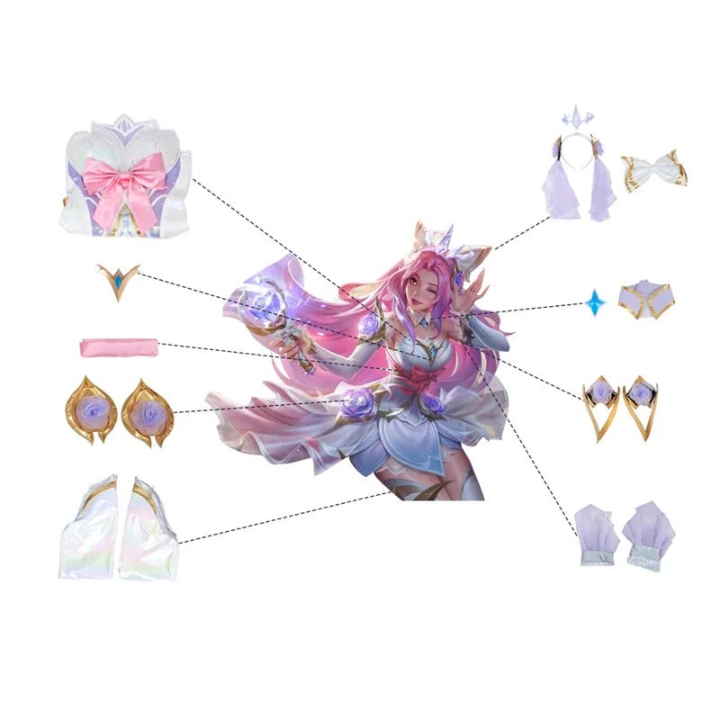 Traje de Cosplay LOL Rosa de Cristal Seraphine - Diseño de Rosa Outfit Halloween Mujer Nuevo Skin - Fantasia Cosera
