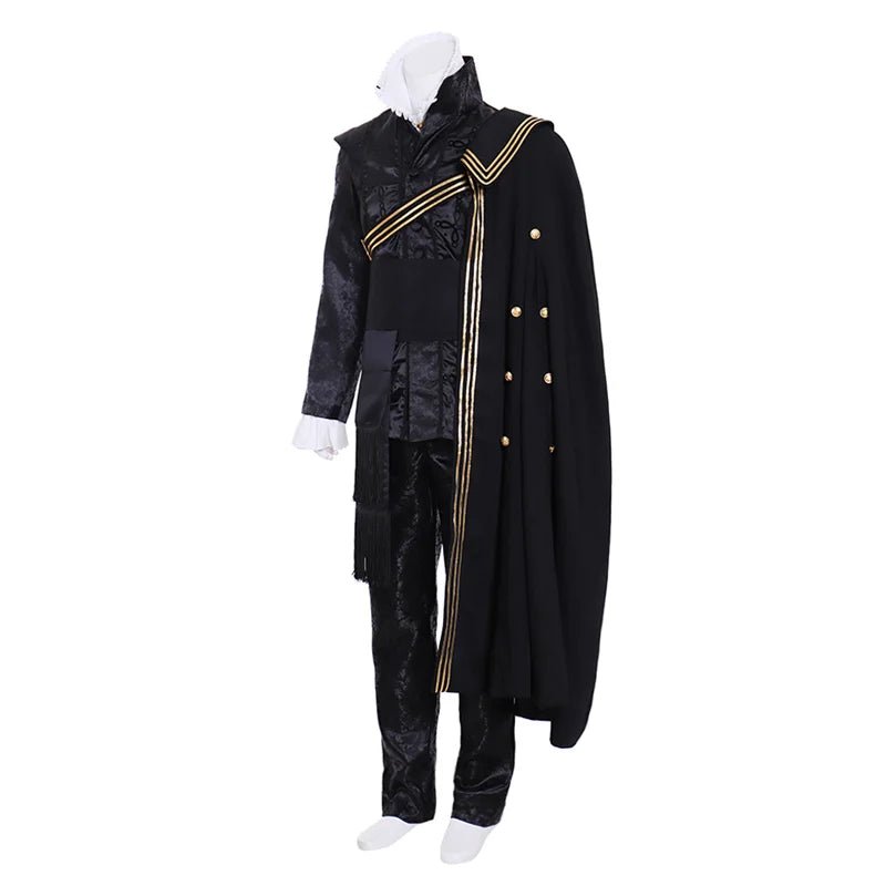 Traje de Cosplay Tudor Negro de la Reina Isabel con Capa | Disfraz Vintage Renacentista para Hombres - Fantasia Cosera
