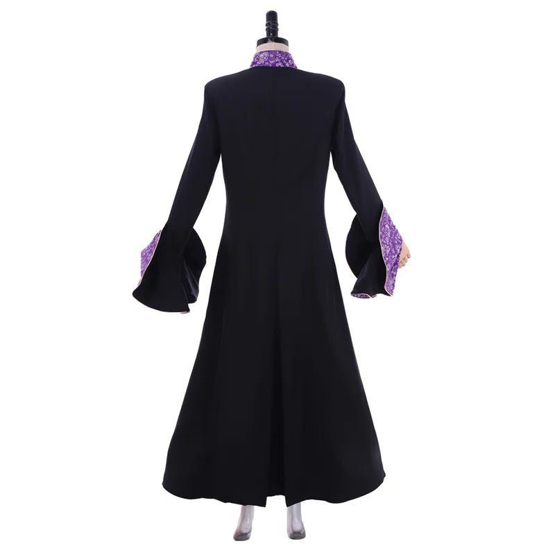 Vestido de Sacerdotisa Medieval para Mujer - Manga de Trompeta Negro con Capa | Serie Cosplay Fantasía Cosera - Fantasia Cosera
