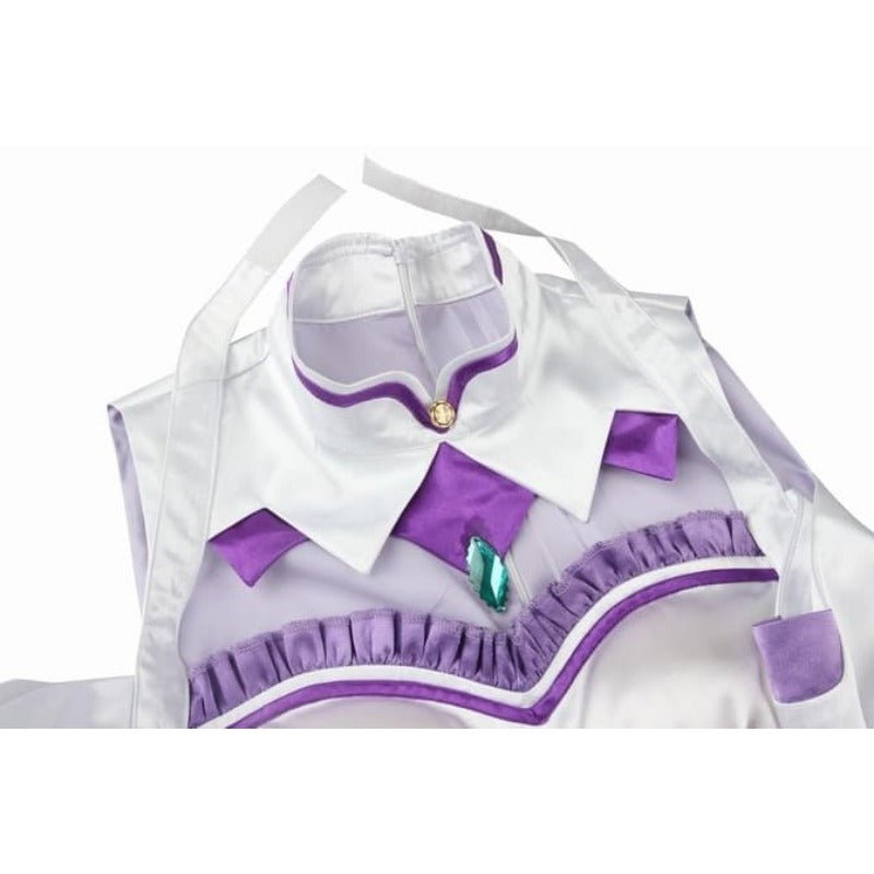 Traje de Cosplay de Emilia - Re:Zero Kara Hajimeru Isekai Seikatsu Vestido de Anime con Tocado para Fiesta de Halloween - Fantasia Cosera