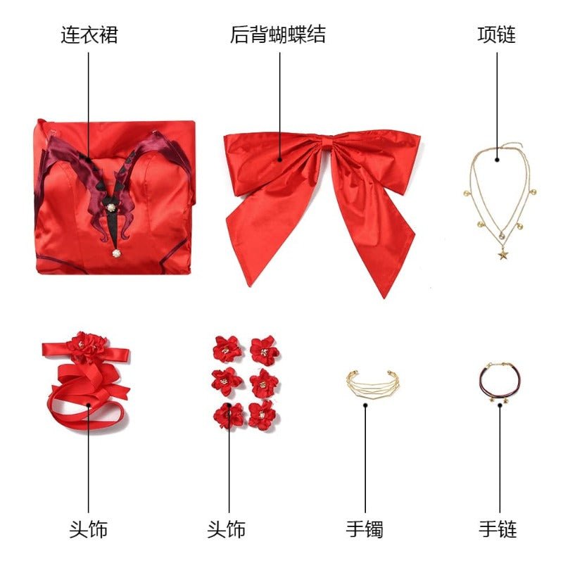 Vestido Rojo sin Tiras de Aerith FF7 Disfraz de Cosplay para Halloween y Fiestas - Fantasia Cosera