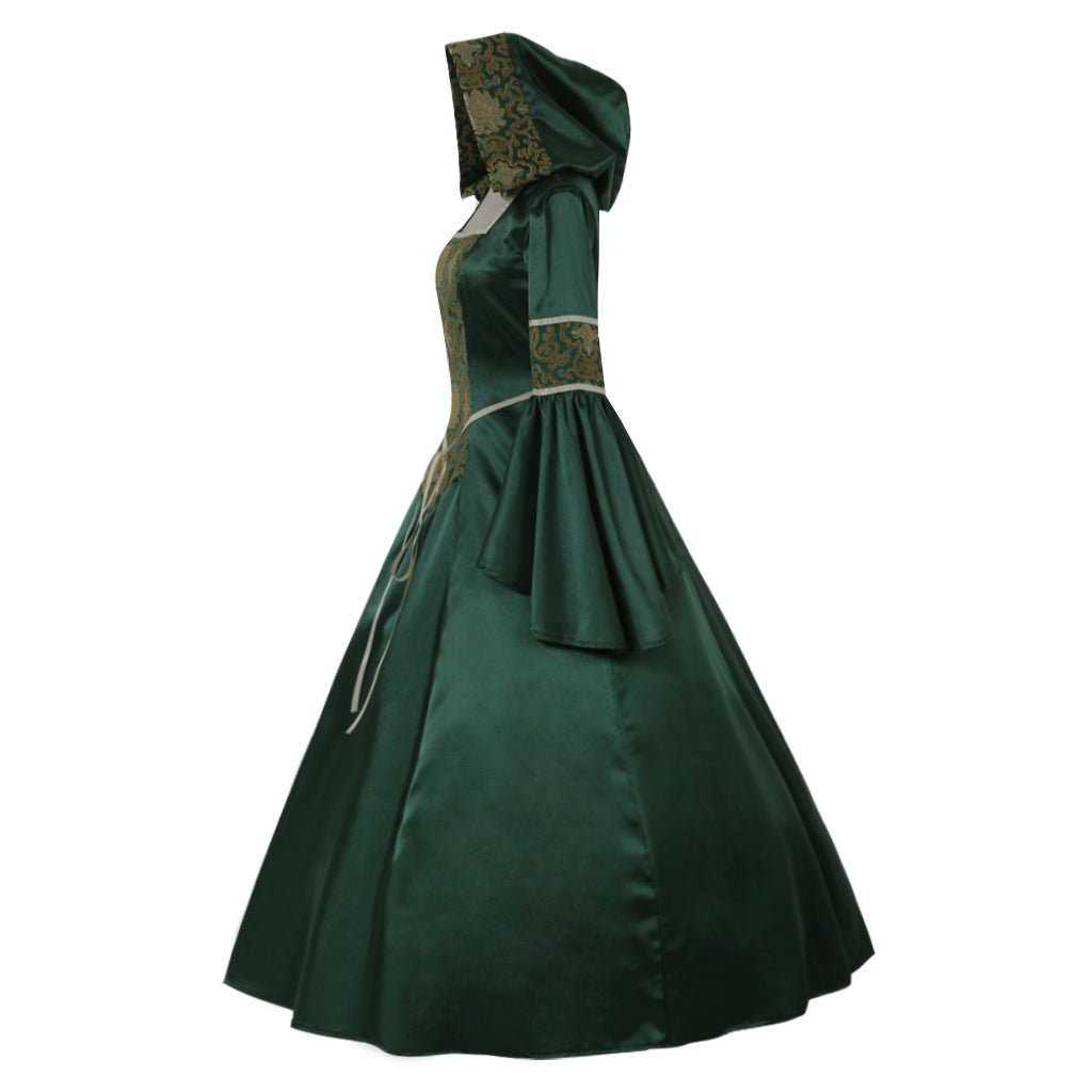 Vestido Gótico Medieval Noble para Dama, Vestido de Vampiro Verde con Estilo Victoriano - Fantasia Cosera