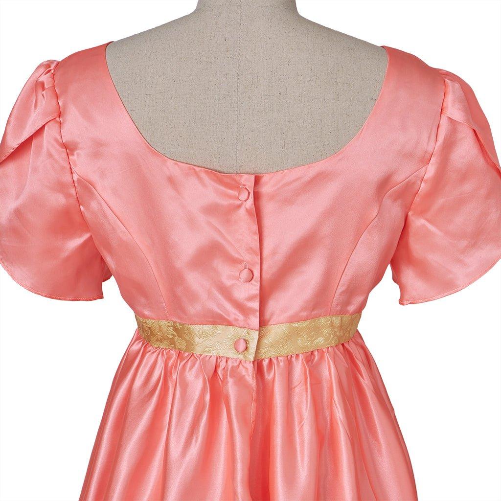 Vestido Imperio Medieval Tradicional - Disfraz de Bridgerton en Tela de Seda Naranja Profundo - Fantasia Cosera