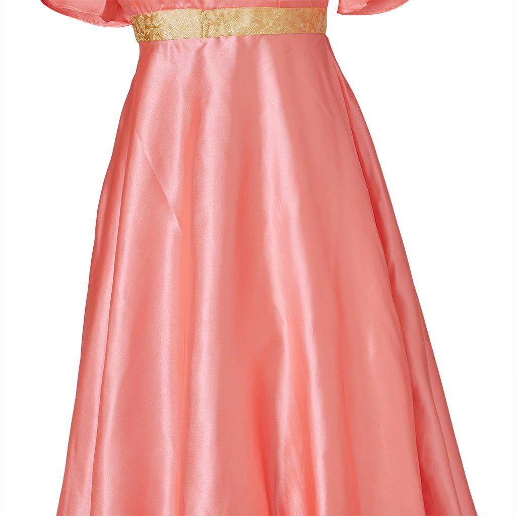 Vestido Imperio Medieval Tradicional - Disfraz de Bridgerton en Tela de Seda Naranja Profundo - Fantasia Cosera