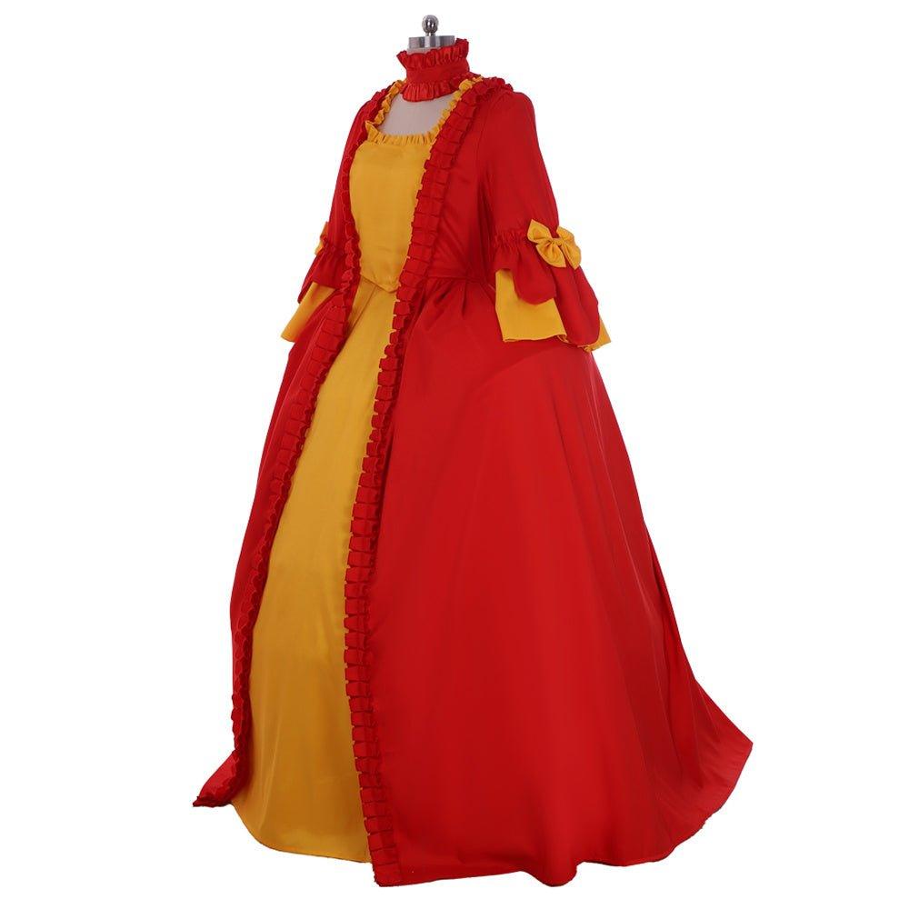 Vestido Rojo y Amarillo del Siglo XVIII - Un Vibrante Disfraz Inspirado en Marie Antoinette - Fantasia Cosera