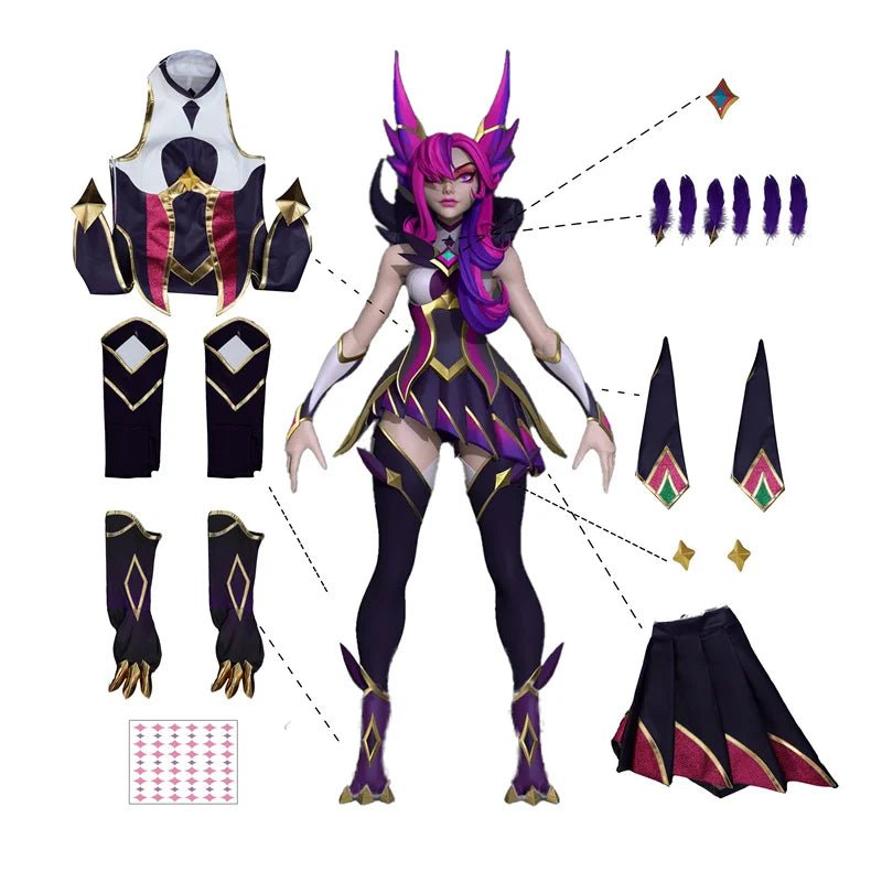 Traje de Cosplay de Xayah Guardiana Estelar de LOL para Mujer con Capa - Versión Nueva Preventa - Fantasia Cosera