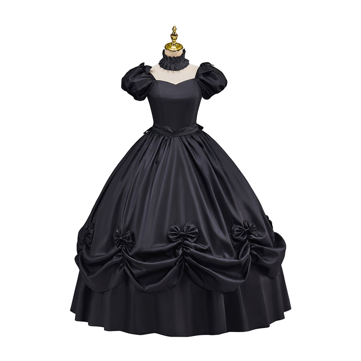 Vestido Negro Victoria con Dobladillo en Lazo - Elegante Traje de Cosplay - Fantasia Cosera