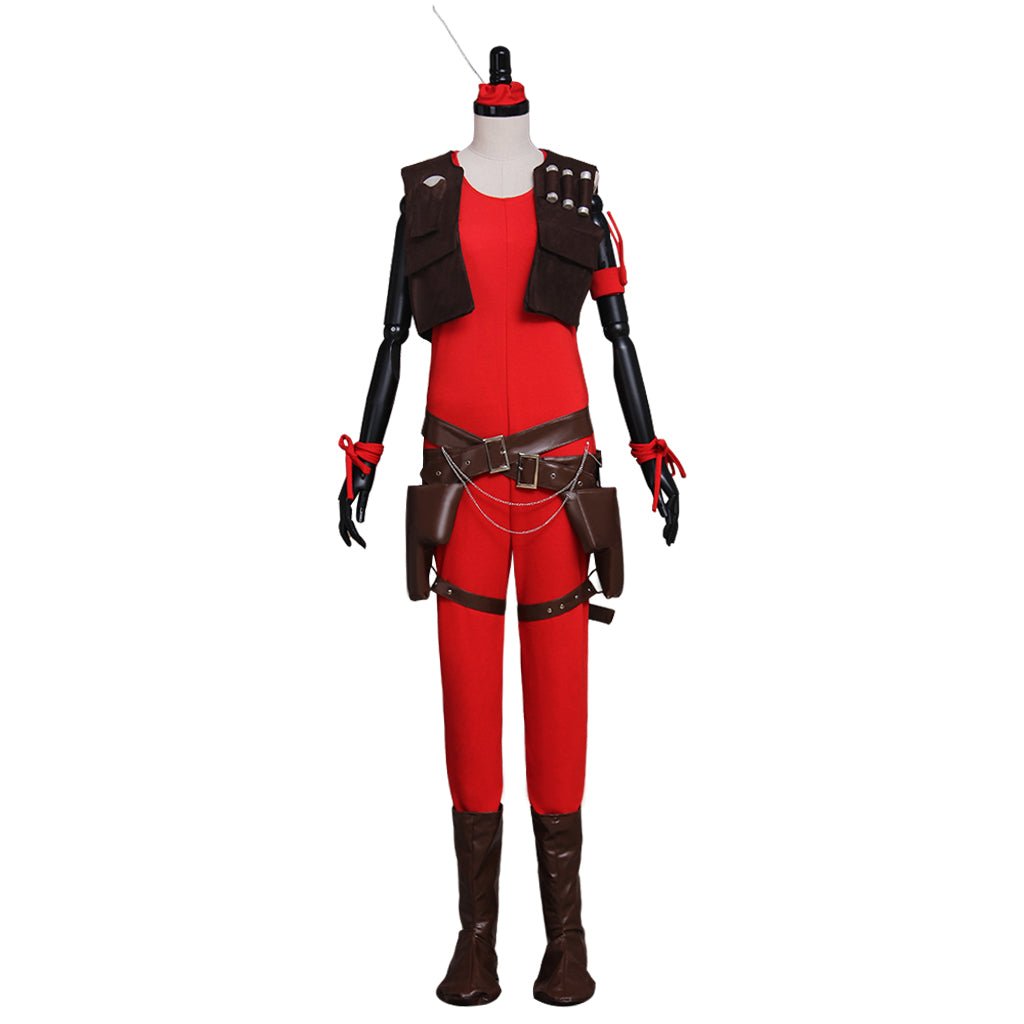 Traje de Cosplay de Aurra Sing para Mujer - Mono Rojo con Cinturón Juego Completo - Fantasia Cosera