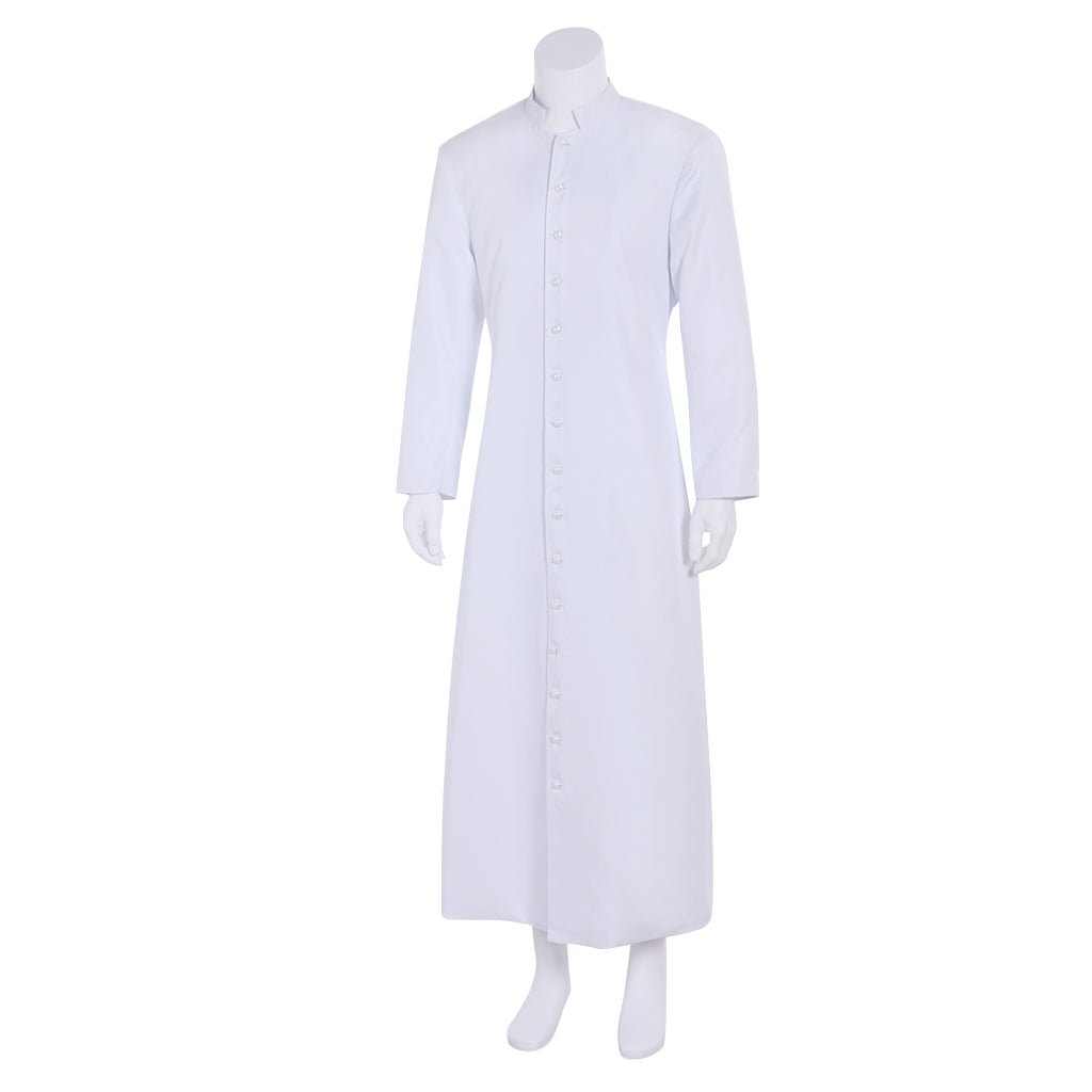 Túnica Clerical para Hombre Sotana Blanca Traje de Sacerdote con Cuello Alto Vestimentas Litúrgicas - Fantasia Cosera