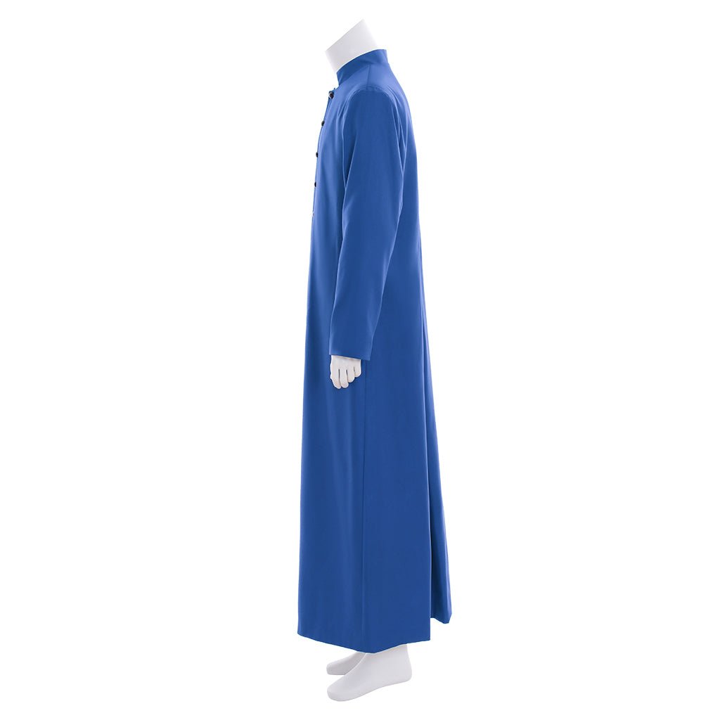 Túnica Clerical Azul para Hombre - Vestiduras Litúrgicas Traje de Sacerdote con Cuello Alto para Iglesia y Cosplay - Fantasia Cosera