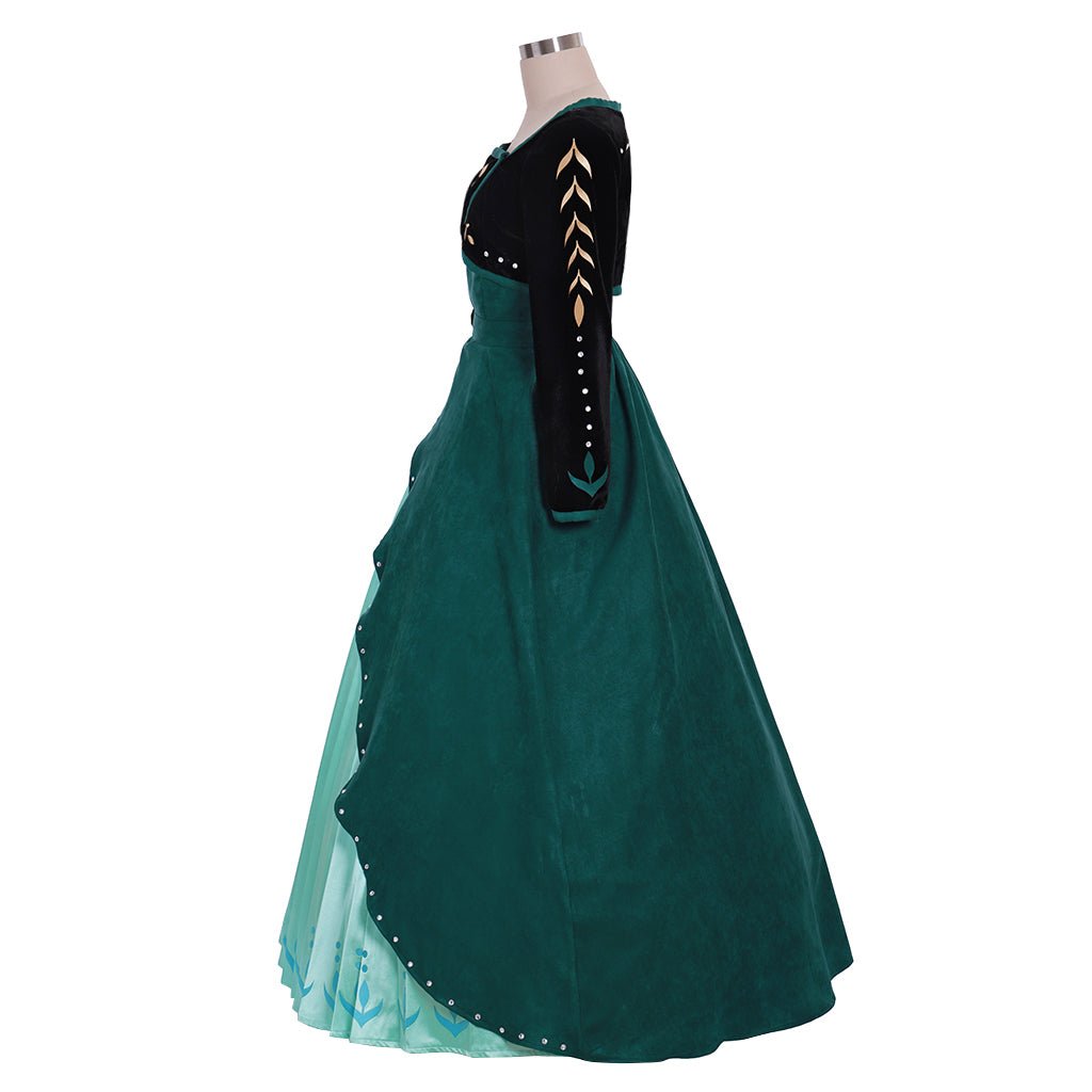 Nueva Visión Disfraz de Reina Anna de Frozen 2 Vestido Verde Oscuro | Traje de Princesa Disney para Adultos - Fantasia Cosera