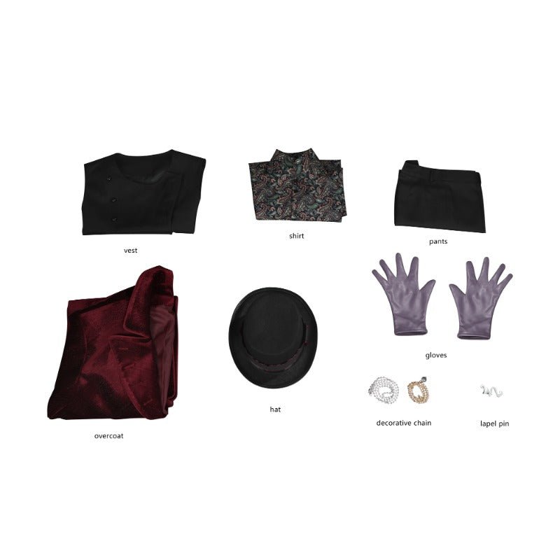 Traje de Cosplay Willy Wonka Rojo 2023 Timothee Chalamet para Halloween - Fantasia Cosera