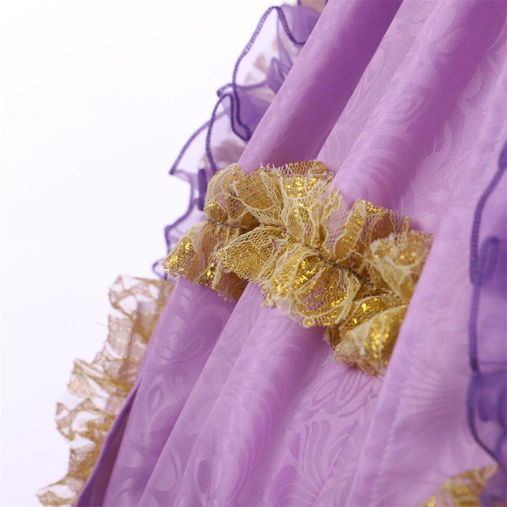 Vestido Rococo Púrpura con Impresión Digital - Fantasía Cosera Elegante Traje de Tafetán - Fantasia Cosera