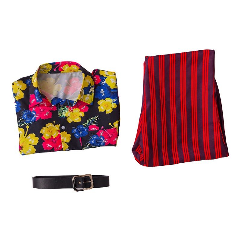Traje de Ace Ventura Detective de Mascotas Camisa Hawaiana Pantalones Cinturón Juego Completo - Fantasia Cosera