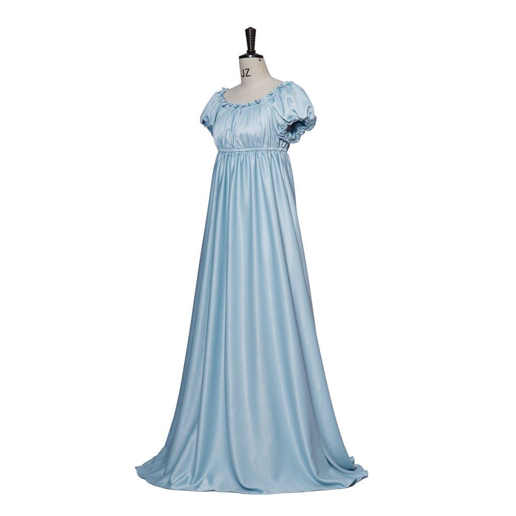 Vestido de Cosplay Bridgerton - Vestido de Regencia Azul Claro con Cintura Imperio - Fantasia Cosera
