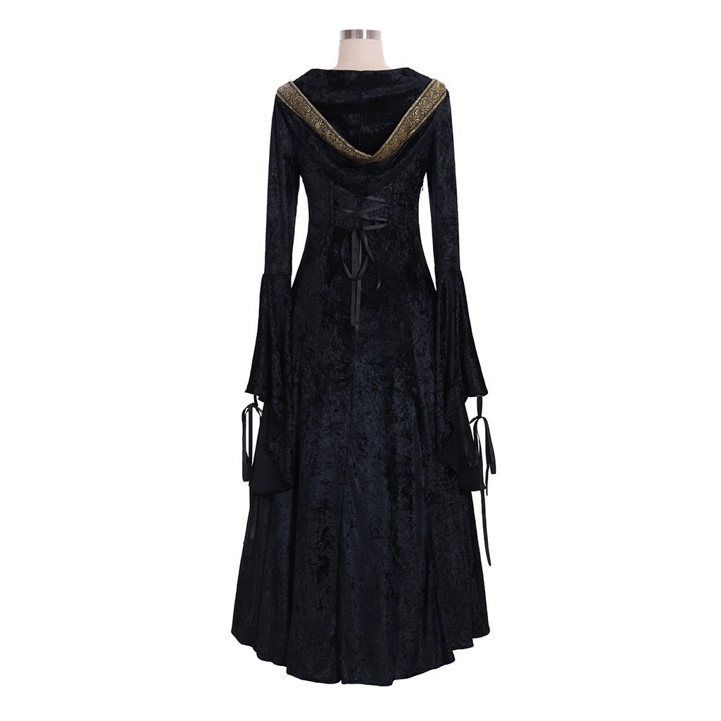 Vestido de Terciopelo Negro Medieval Renacentista para Cosplay Hecho a Medida - Fantasia Cosera