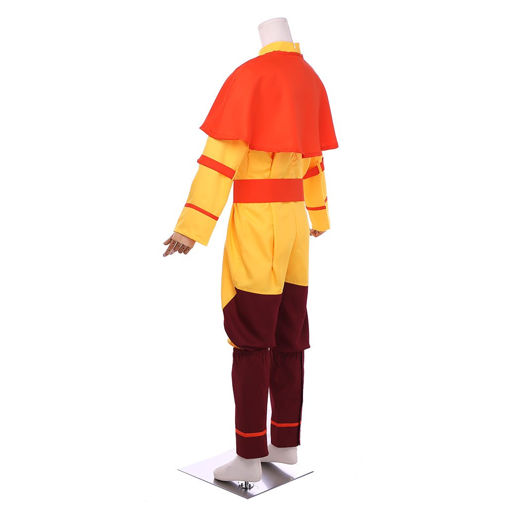 Traje de Cosplay de Aang, El Último Maestro del Aire - Túnica Amarilla con Capa Roja - Fantasia Cosera
