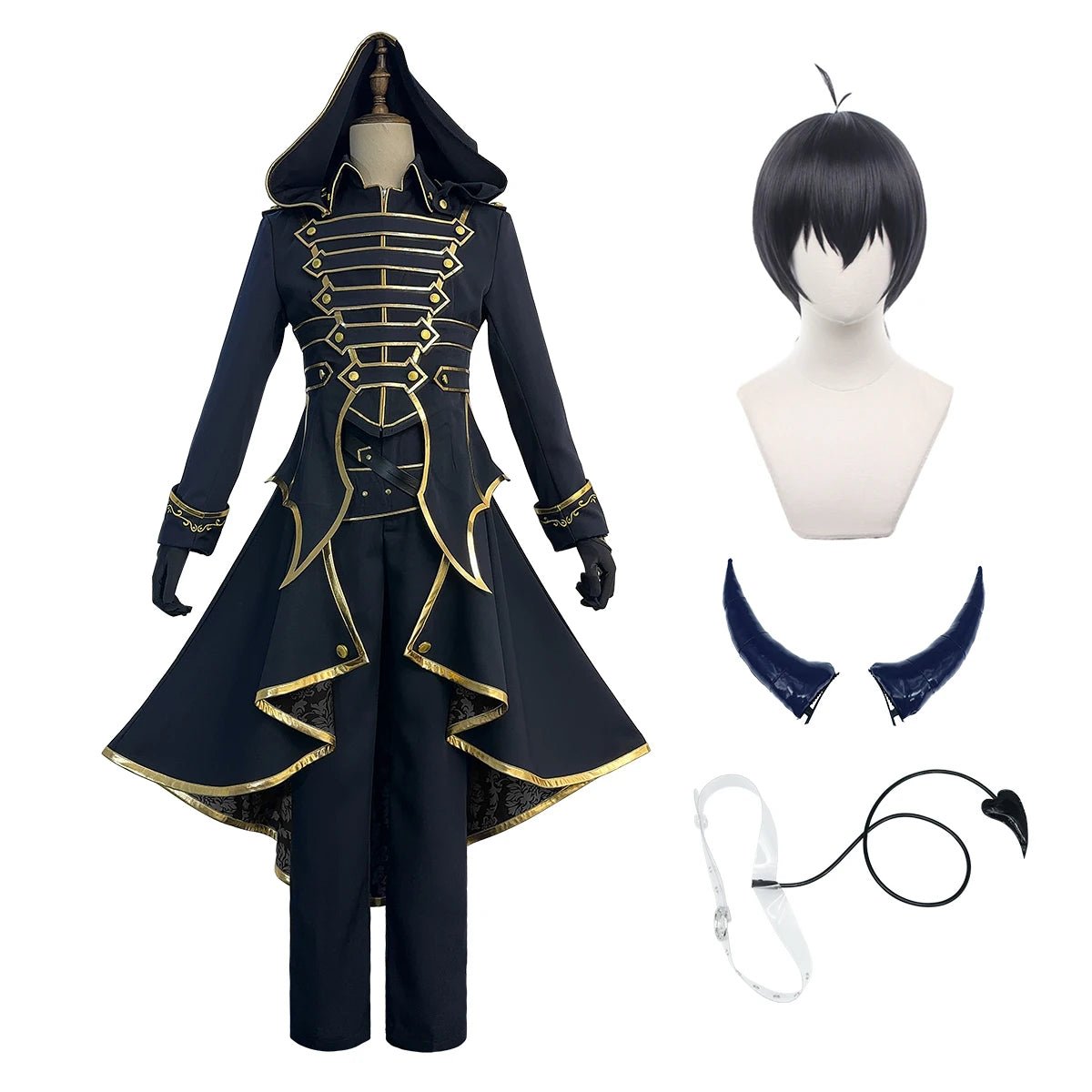 Disfraz de Cosplay de Isagi de Blue Lock con Peluca, Cuernos de Demonio, Cola, Uniforme y Pantalones - Fantasia Cosera